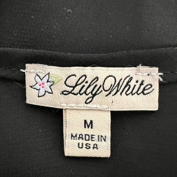 Lily White Womens Blouse Black 3/4 Sleeve Scoop Neck Sheer Lace USA M - Picture 10 of 10